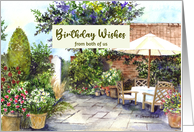 From Both of Us on Birthday Terrace of Manor House Garden Watercolor card