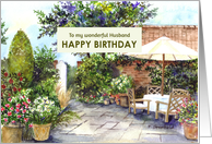 For Husband on Birthday Terrace of Manor House Garden Watercolor card