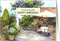 For Wife on Birthday Terrace of Manor House Garden Watercolor card
