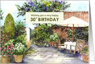 For 30th Birthday Terrace of Manor House Garden Watercolor Painting card