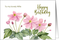 For Wife on Birthday Pink Japanese Anemone Watercolor Painting card