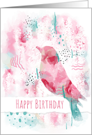 Happy Birthday Bird and Abstract Flowers card