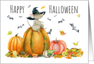 Halloween Cute Cartoon Witch Mouse Watercolor card