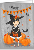 Happy Halloween Cute Cartoon Little Witch card