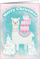 Christmas for Girls Cute Llama with Gifts card