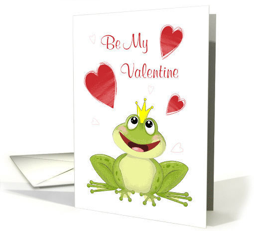 Be My Valentine Cute Cartoon Frog Prince and Hearts card (1716868)