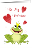 Be My Valentine Cute Cartoon Frog Prince and Hearts card