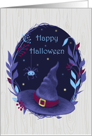 Happy Halloween Witch Hat and Wreath card