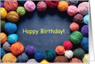 Happy Birthday Multi-Colored Balls of Yarn in Circle or Crafter card