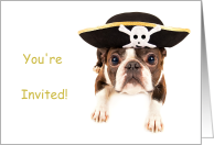 Kids Birthday Party Invitation Boston Terrier Wearing Pirate’s Hat card