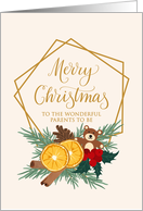 Parents To Be Christmas with Geometric Frame Bear Holly and Spice card