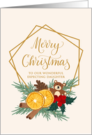 OUR Expecting Daughter Christmas with Geometric Frame Bear and Spices card