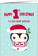 OUR Godson’s First Christmas with Baby Penguin with Bib and Diapers card