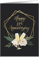 Happy 11th Anniversary with Geometric Frame Wine Glasses and Peonies card