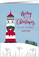 My Mom Merry Nautical Christmas with Bow on Lighthouse card