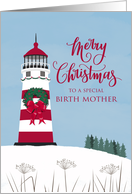 Birth Mother Merry Nautical Christmas with Bow on Lighthouse card