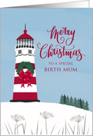 Birth MUM Merry Nautical Christmas with Bow on Lighthouse card