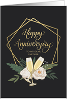 Partner Happy Anniversary with Frame Wine Glasses and Peonies card
