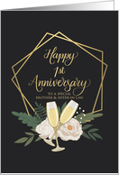 Brother and Sister in Law 1st Anniversary with Wine Glasses Peonies card