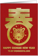 My Son Happy Chinese New Year Tiger Face in Spring Chinese character card