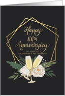 Grandson and Husband 44th Anniversary with Wine Glasses and Peonies card