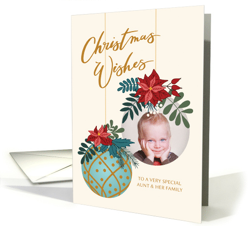 Custom Photo Christmas Aunt and Family with Hanging Ornament card
