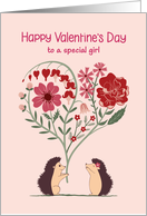 For Her for Valentine’s Day with Hedgehogs and Heart Shaped Flowers card