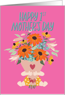 1st Mother’s Day with Light Skin Tone Baby holding Flower Bouquet card