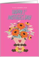 1st Mother’s Day for Mom with Dark Skin Tone Baby holding Flowers card