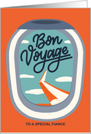 Bon Voyage to Fiance with Retro Airplane Window of the Plane Wing card
