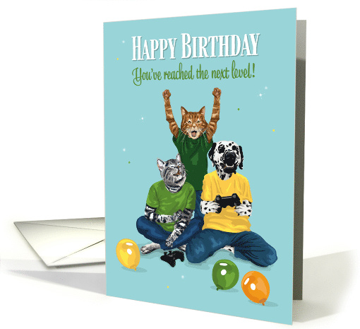 Birthday for Boy Dalmatian and Cats Video Game Party card (1704600)