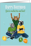 Birthday for Boy Dalmatian and Cats Video Game Party card