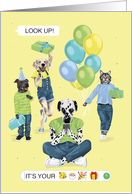 Birthday for Girl Dalmatian and Cat Phone Addict Emoji Text card