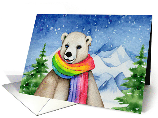 Holiday Festivus Polar Bear in Snow Wearing Rainbow Scarf... (1803826)