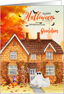for Grandson Halloween Home with Ghost and Skeleton card