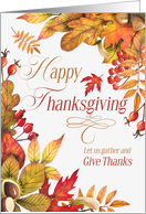 Give Thanks Thanksgiving Autumn Leaves and Acrons card