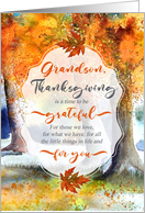 Grandson Thanksgiving Autumn Watercolor Grateful for You card