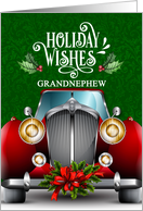 for Grandnephew Red Classic Car Holiday Wishes card