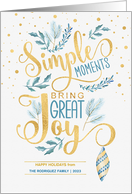 Happy Holidays Simple Moments Bring Great Joy Blue and Gold card