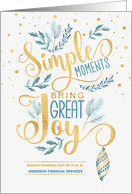 Business Simple Moments Bring Great Joy Blue and Gold card