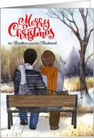 Brother and Husband Christmas Gay Couple on a Winter Bench card