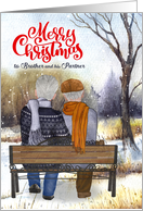 Brother and Partner Christmas Gay Senior Couple Winter Bench card