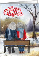 Sister and Partner Christmas Senior Lesbian Couple on a Winter Bench card