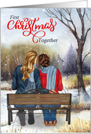 1st Christmas Young Lesbian Couple on a Winter Bench card