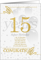15 Years Sober Birthday Faux Gold Glitter with Silver Gray card