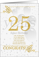 25 Years Sober Birthday Faux Gold Glitter with Silver Gray card