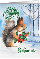 for Godparents Christmas Squirrel Winter Woodland Theme card
