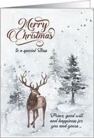 for Boss Christmas Reindeer in a Snowy Forest card