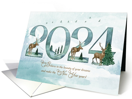 2024 New Year Woodland Forest with Deer and Pines card (1748744)