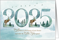 2024 New Year Woodland Forest with Deer and Pines card